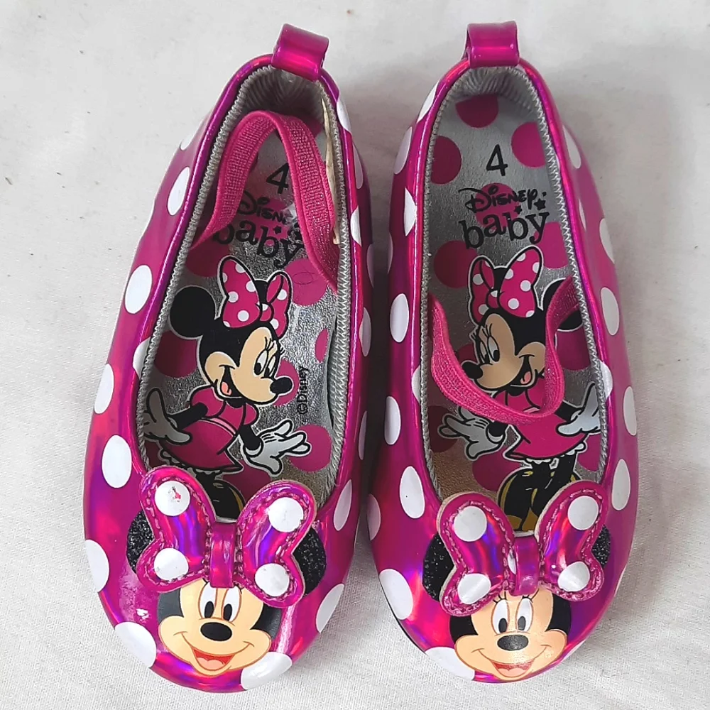 Disney Baby Minnie Mouse Shoes Toddler Size 4 Pink White Polka Dot Metallic